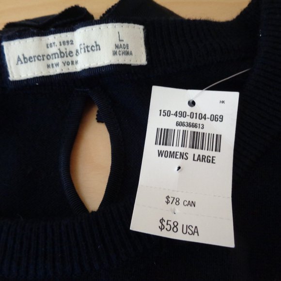 Vintage Abercrombie & Fitch Stripe Sweater Keyhole Bow Black Pink Size Large NEW - Picture 3 of 4